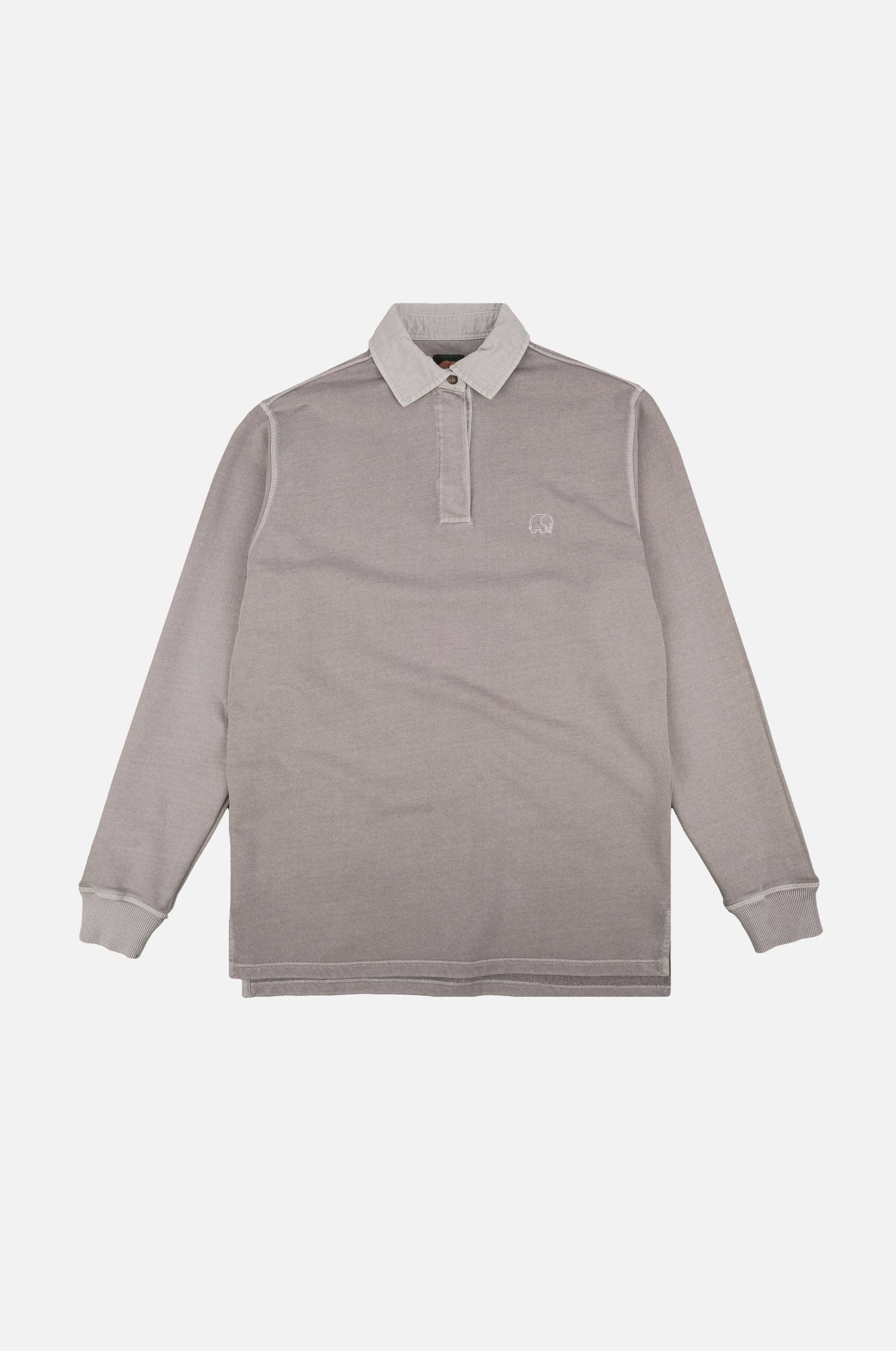 Maglione polo pesante in cotone organico tinto in capo grigio