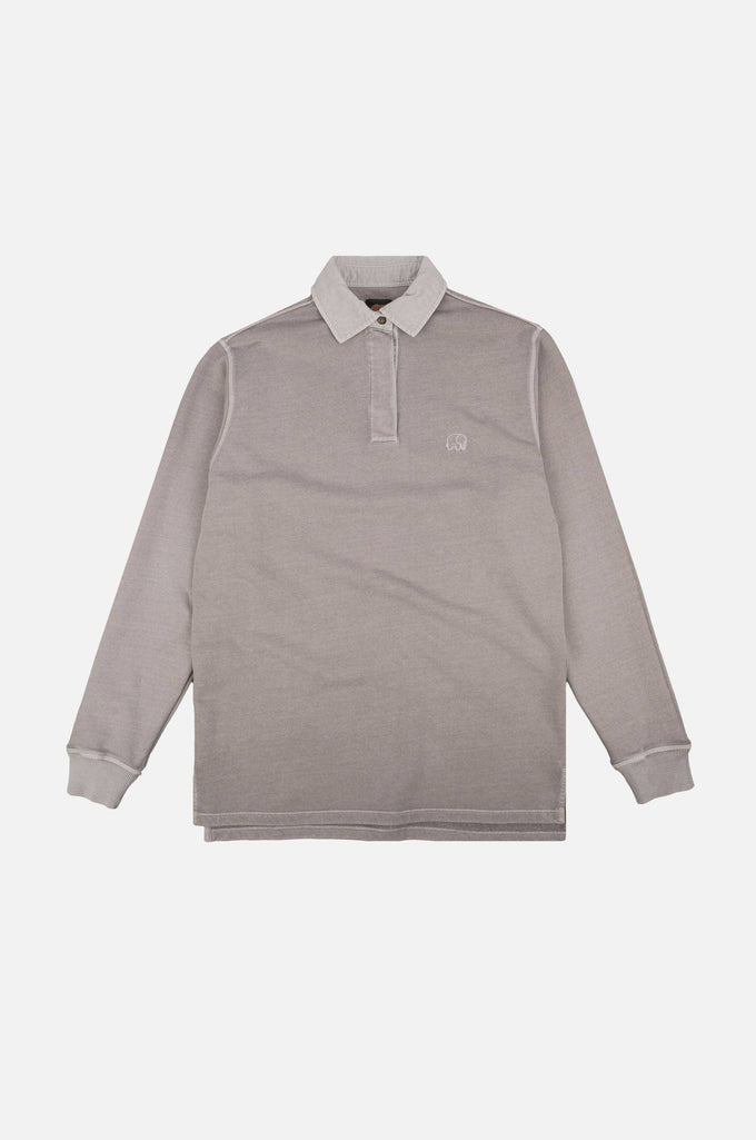 Maglione polo pesante in cotone organico tinto in capo grigio