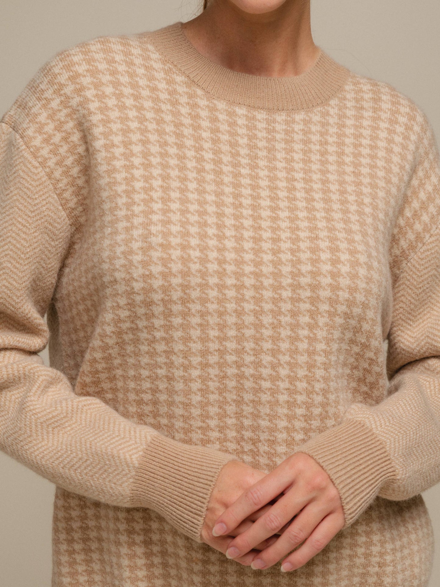 Maglione in maglia pied-de-poule da donna girocollo
