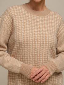Maglione in maglia pied-de-poule da donna girocollo