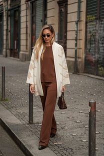 Cappotto poncho jacquard beige