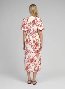 Abito midi Melila rosa con stampa floreale