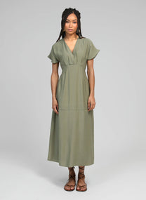 Abito midi verde militare Mekiana con scollo a V