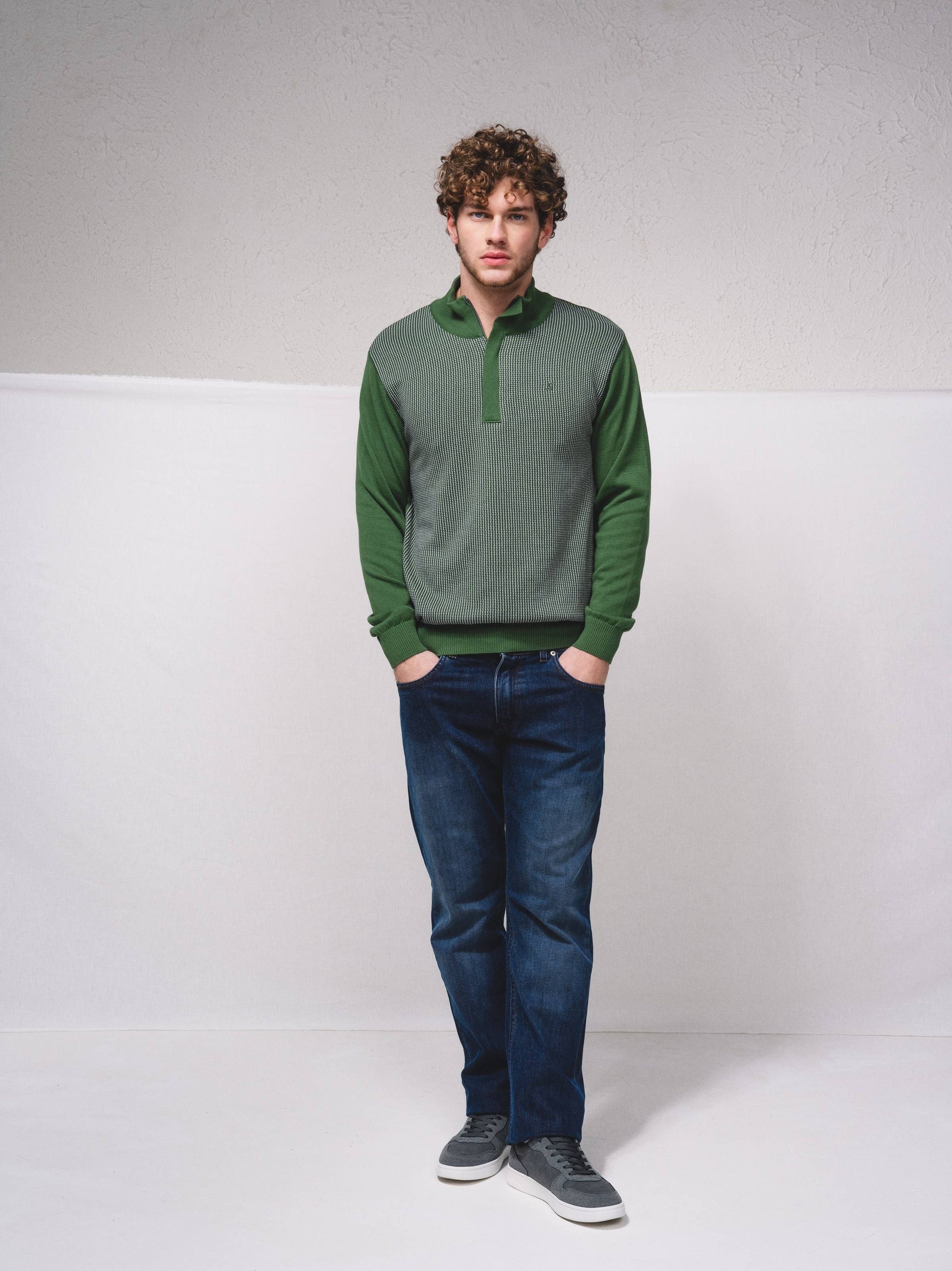 Polo bicolore slim fit con zip in cotone