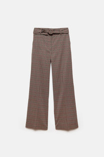 Pantaloni a quadri a gamba dritta con cintura