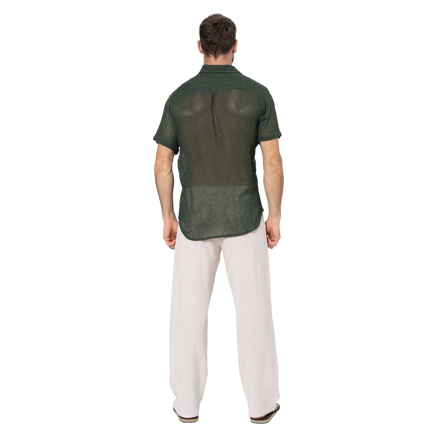 Camicia estiva a maniche corte in cotone kaki