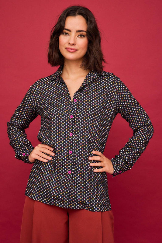 Camicia Donna Nera con Stampa Cupcake