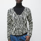Maglione in maglia con motivo zebra e scollo a V