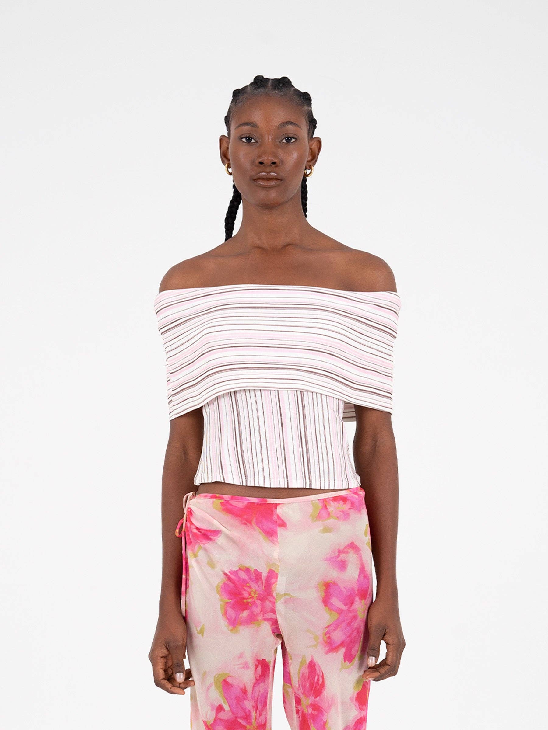 Top bustier off-shoulder a righe