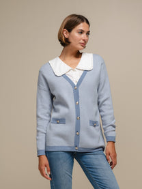 Cardigan in maglia a spina di pesce con bottoni
