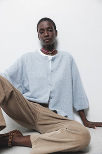 Cardigan in maglia rasata con maniche 3/4