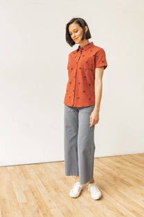 Camicia a maniche corte Lana con motivo piramidi color ruggine