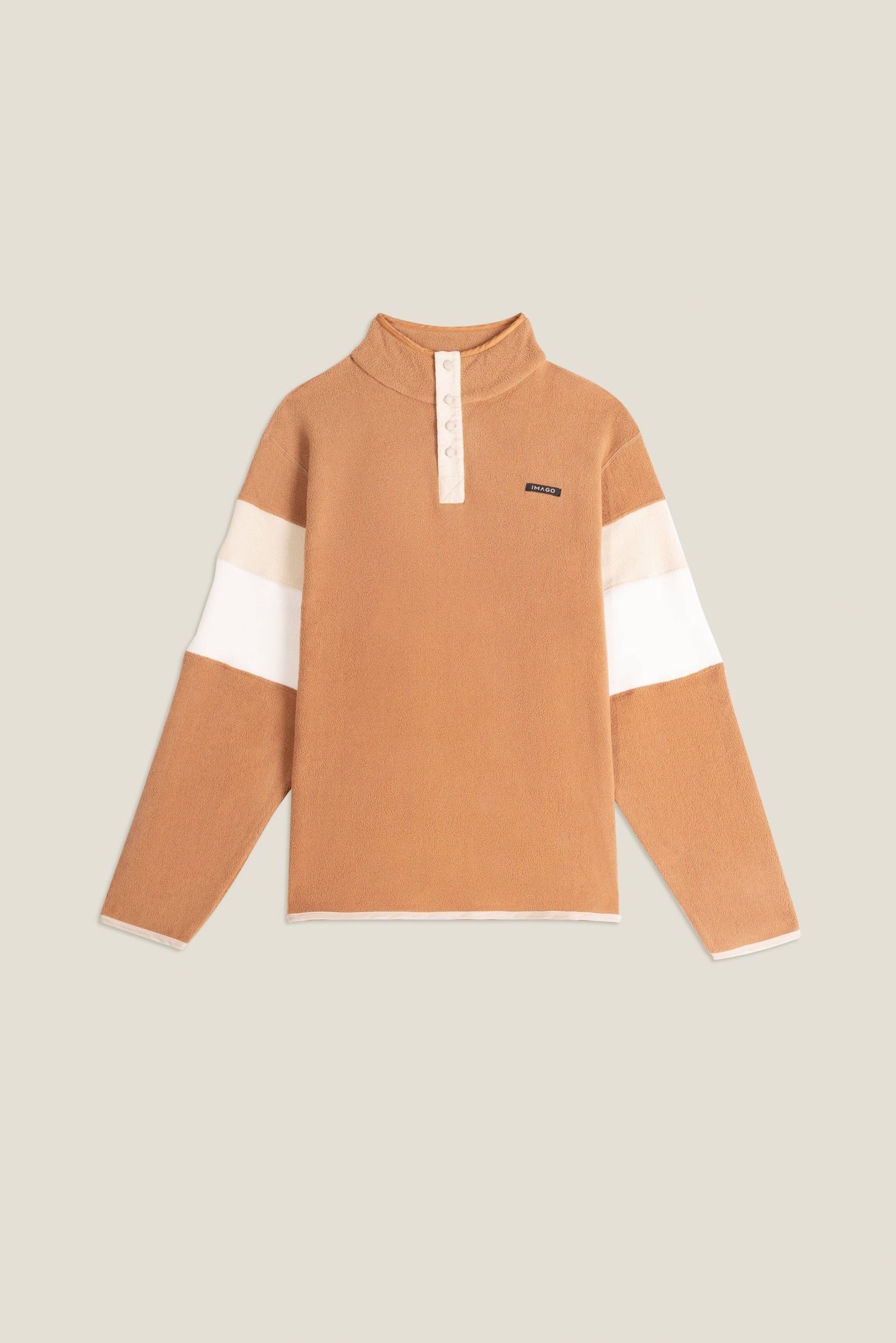 Maglione in pile marrone bicolor con collo alto