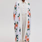 Kimono lungo con frange e stampa floreale