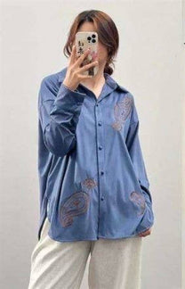 Camicia effetto suede con ricami