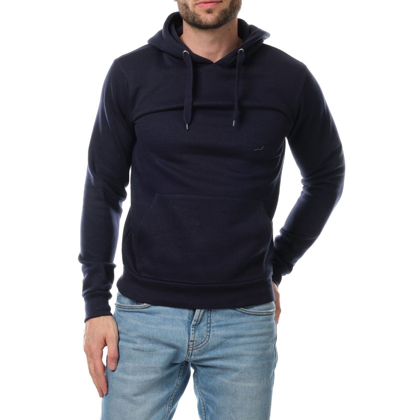 Felpa con cappuccio uomo blu navy in pile