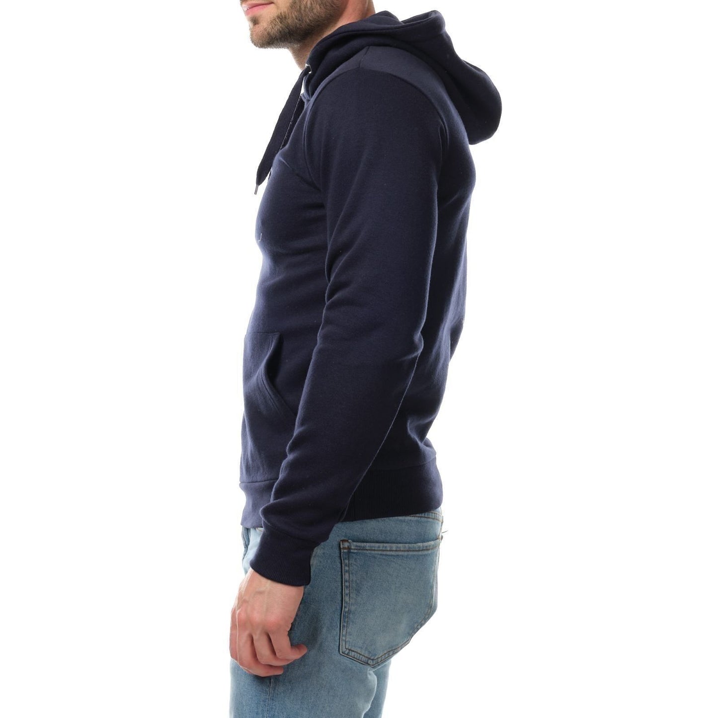 Felpa con cappuccio uomo blu navy in pile