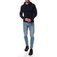 Felpa con cappuccio uomo blu navy in pile