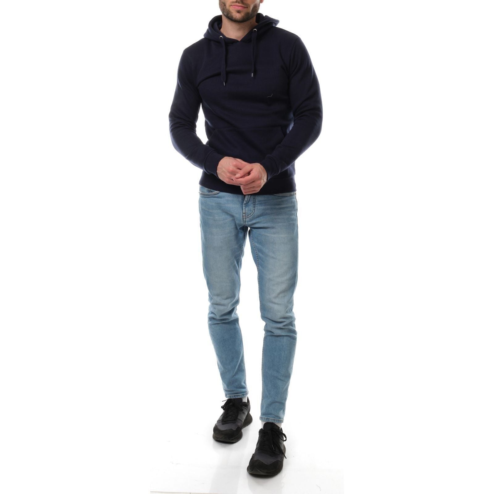 Felpa con cappuccio uomo blu navy in pile