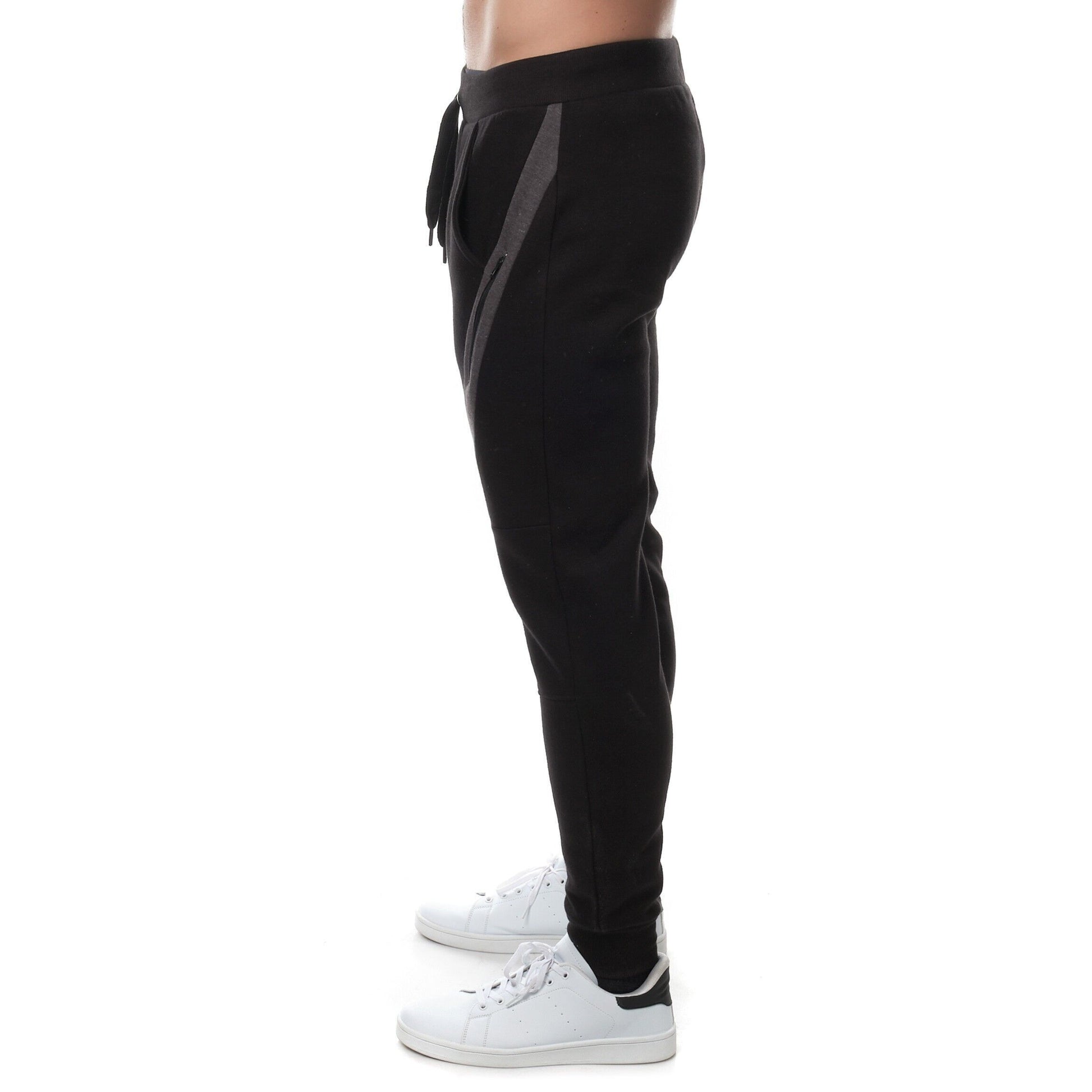Pantaloni jogger in pile da uomo neri con tasca zip