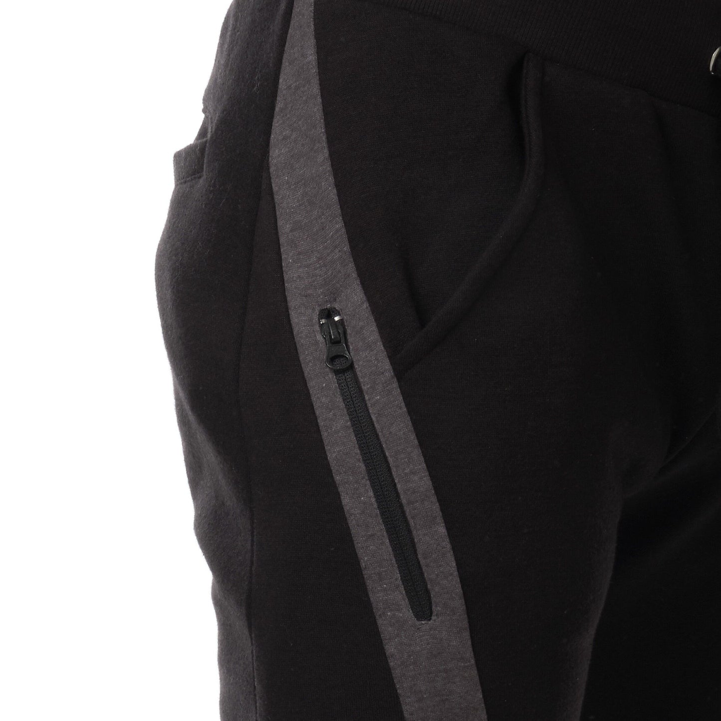 Pantaloni jogger in pile da uomo neri con tasca zip
