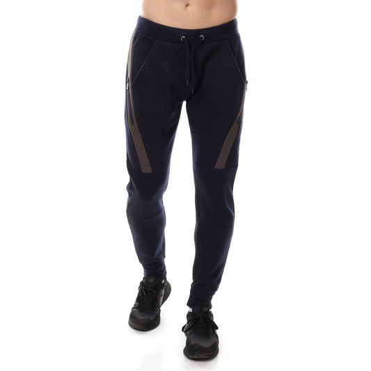 Pantaloni Jogger Uomo in Pile Blu Navy con Tasche Zip