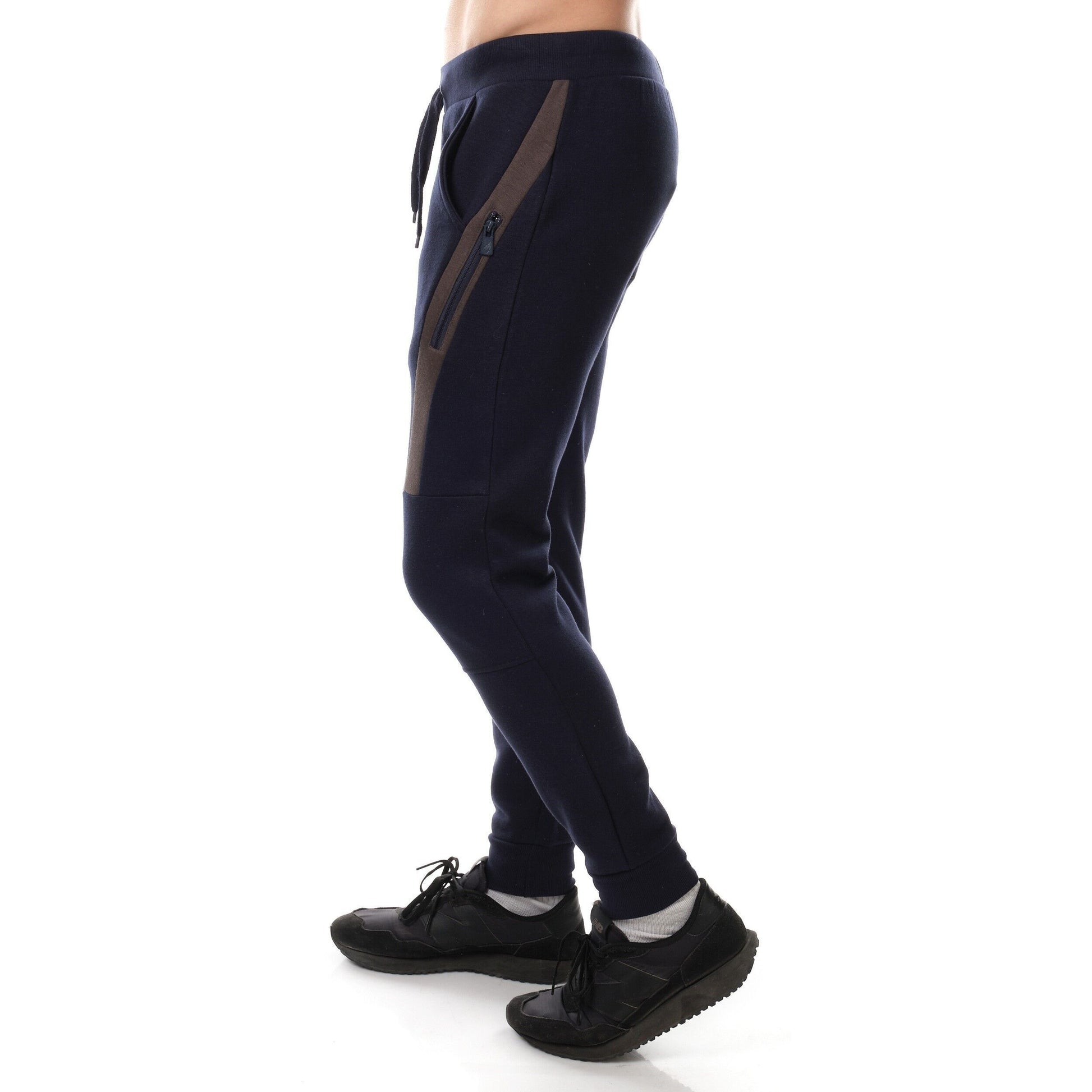 Pantaloni Jogger Uomo in Pile Blu Navy con Tasche Zip