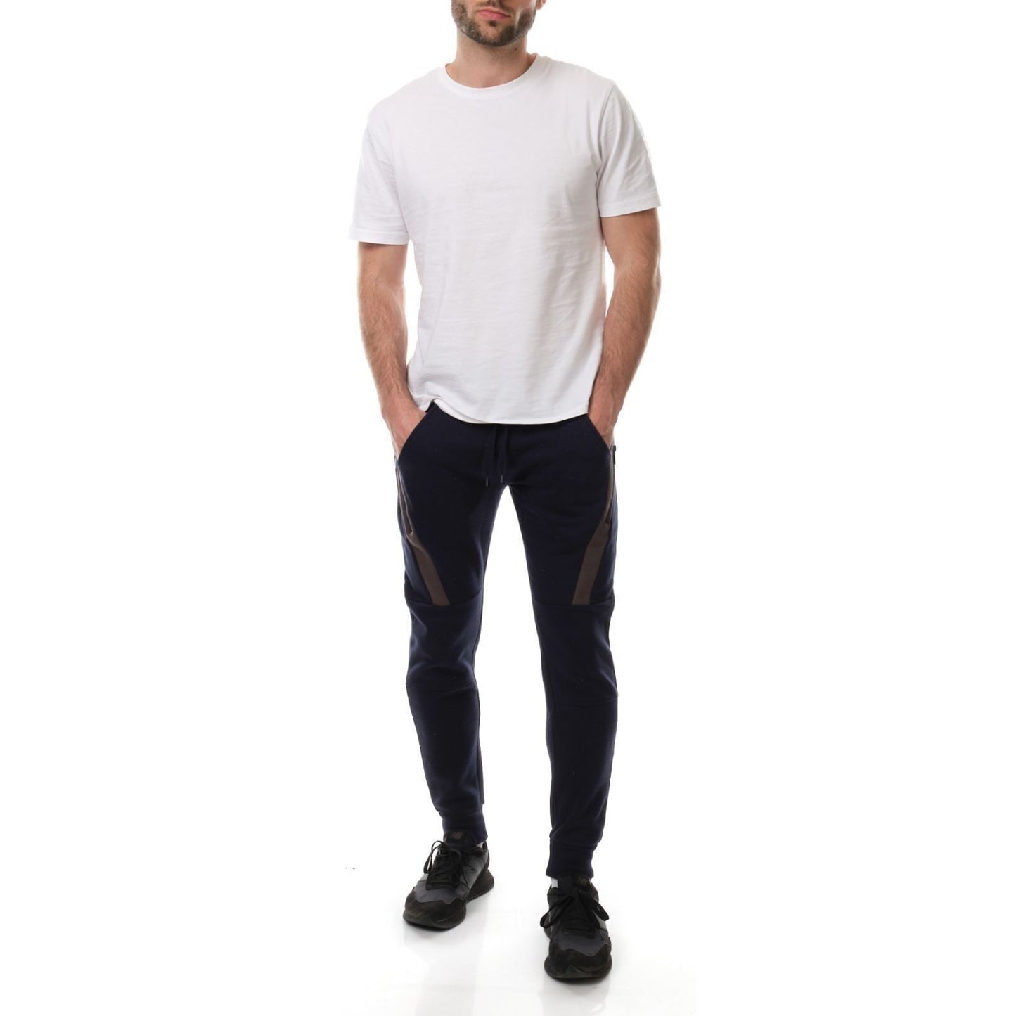 Pantaloni Jogger Uomo in Pile Blu Navy con Tasche Zip