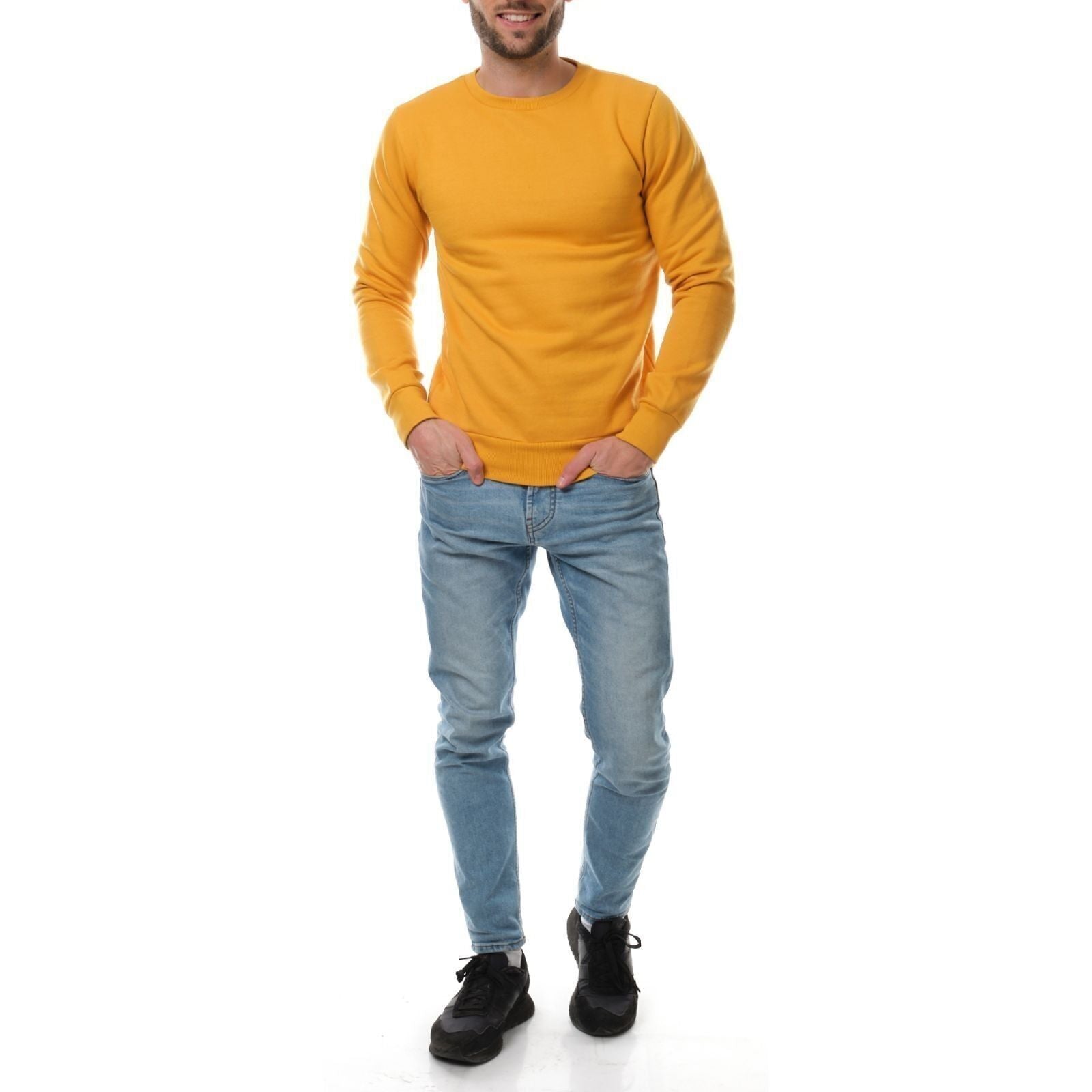 Felpa girocollo uomo color senape