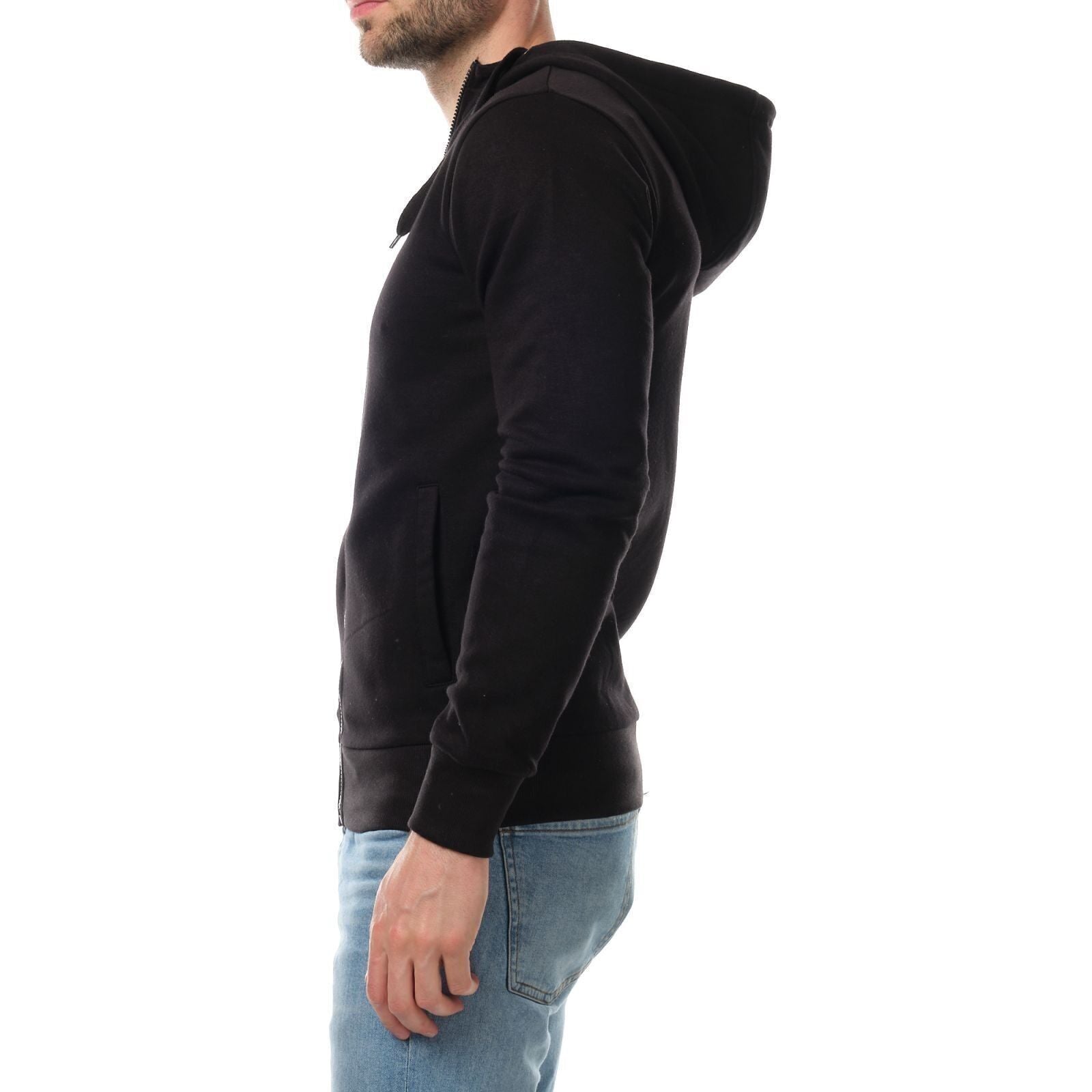 Felpa in pile con zip e cappuccio da uomo nera