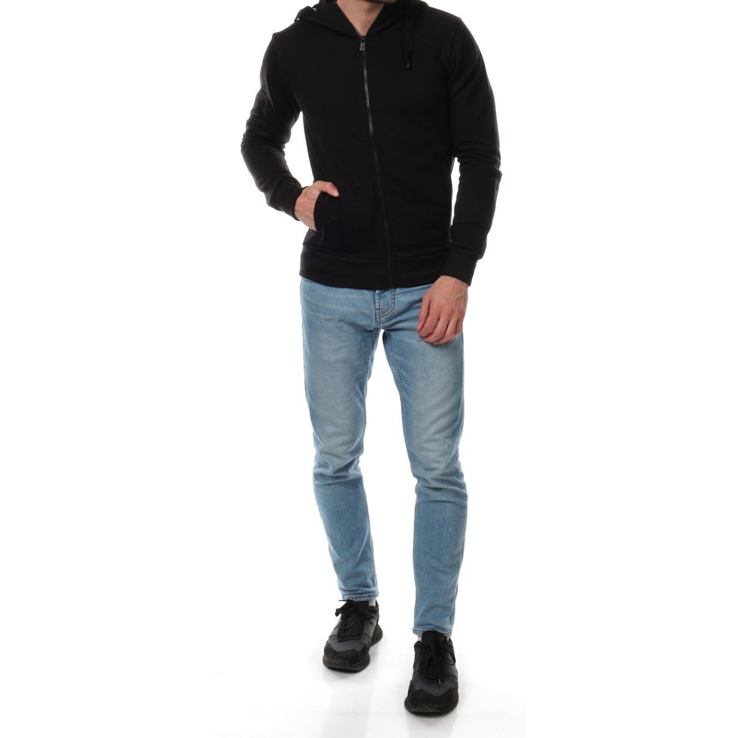 Felpa in pile con zip e cappuccio da uomo nera