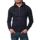 Felpa con cappuccio e zip blu navy in pile