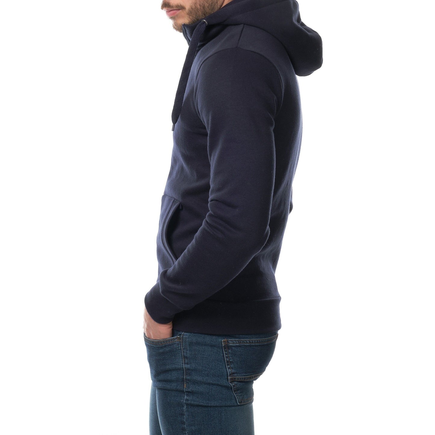 Felpa con cappuccio e zip blu navy in pile