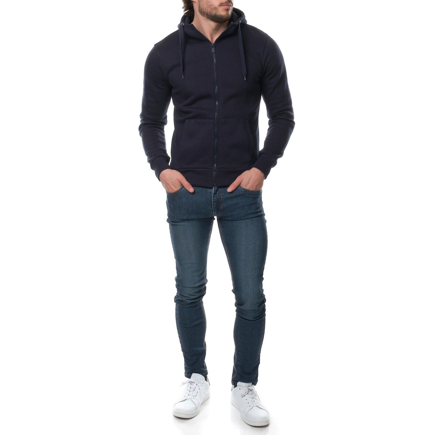 Felpa con cappuccio e zip blu navy in pile