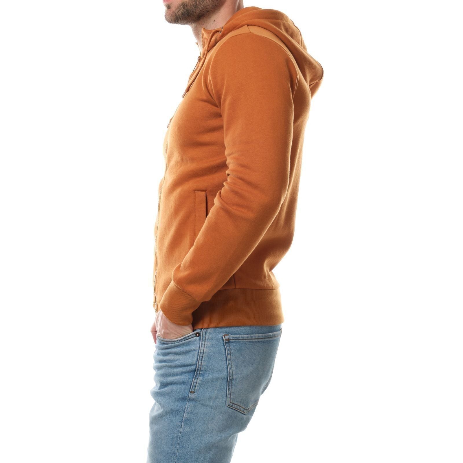 Felpa con cappuccio con zip beige da uomo