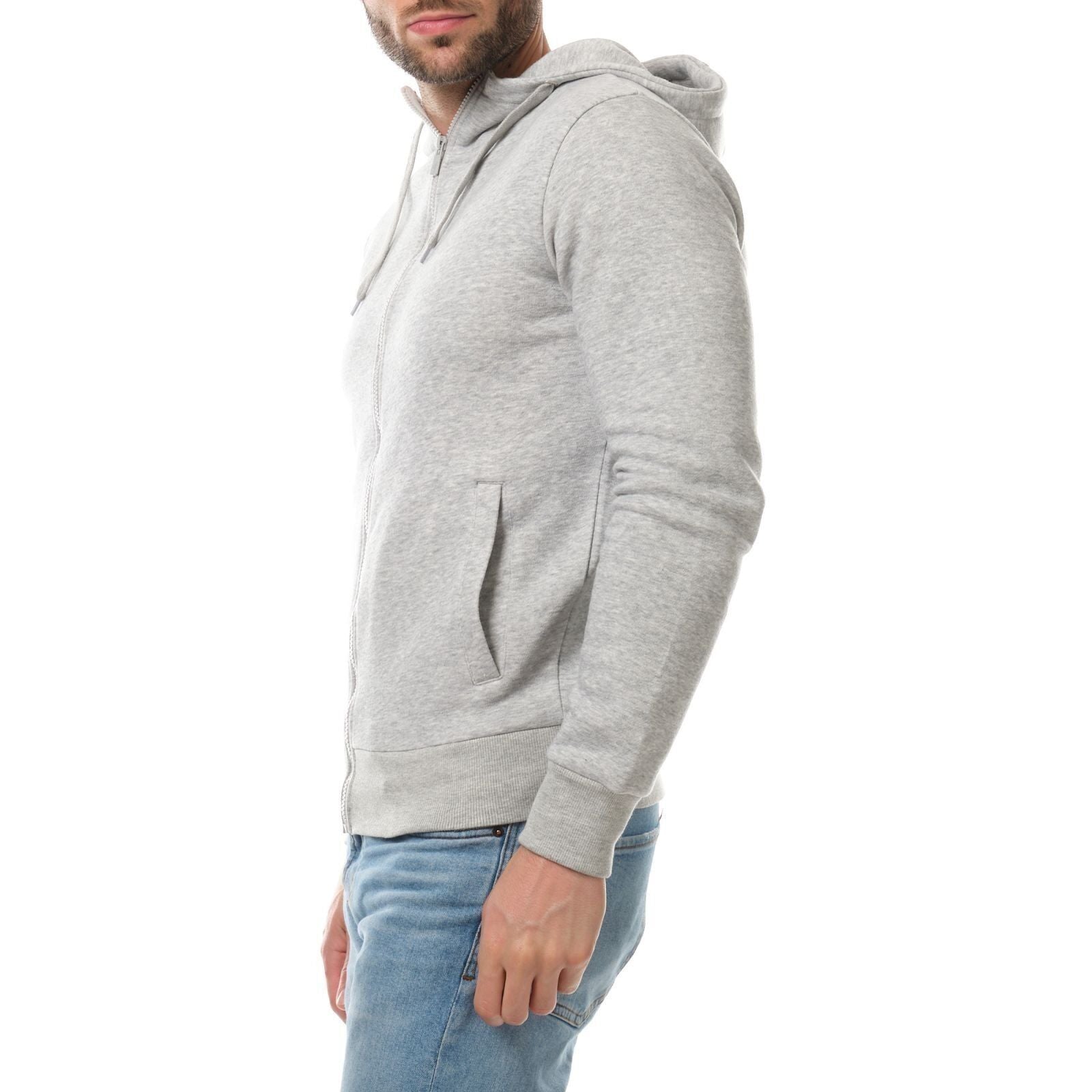 Felpa con cappuccio e zip da uomo grigio mélange