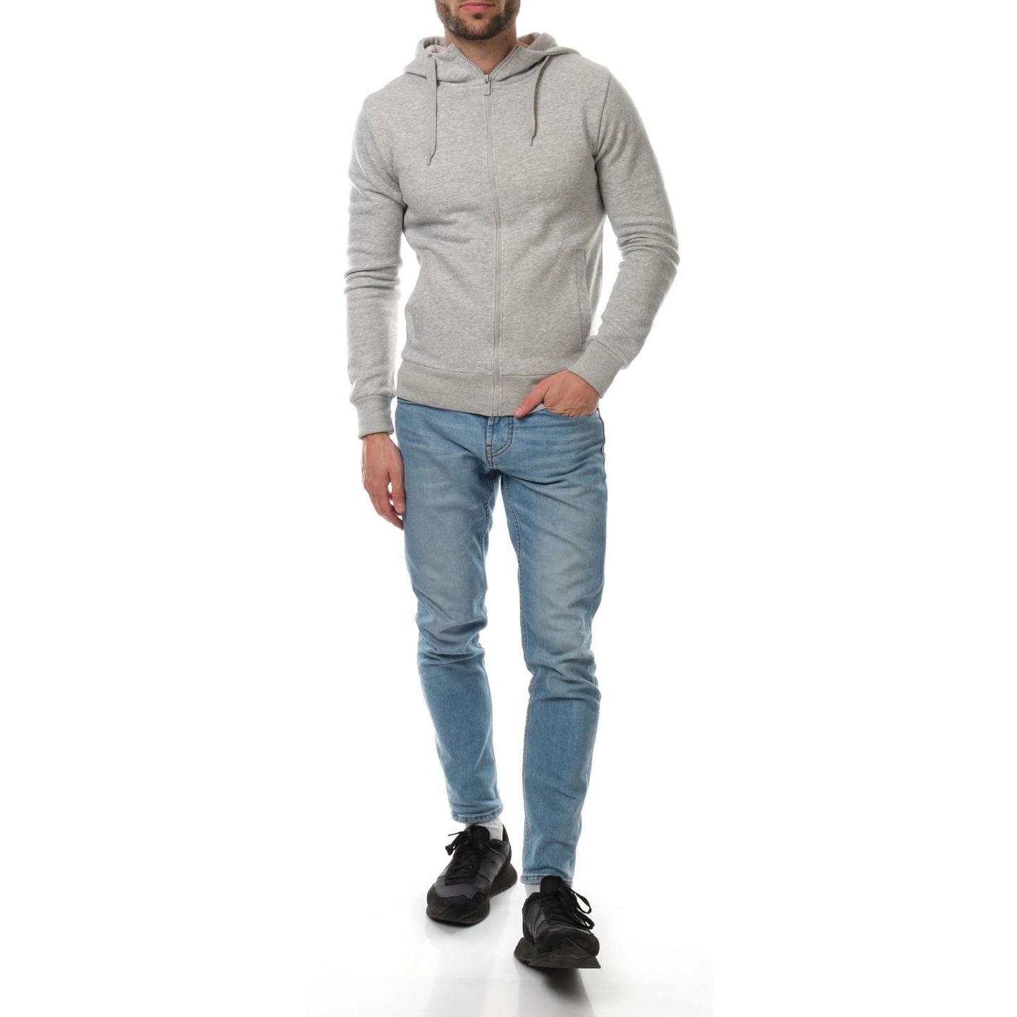 Felpa con cappuccio e zip da uomo grigio mélange