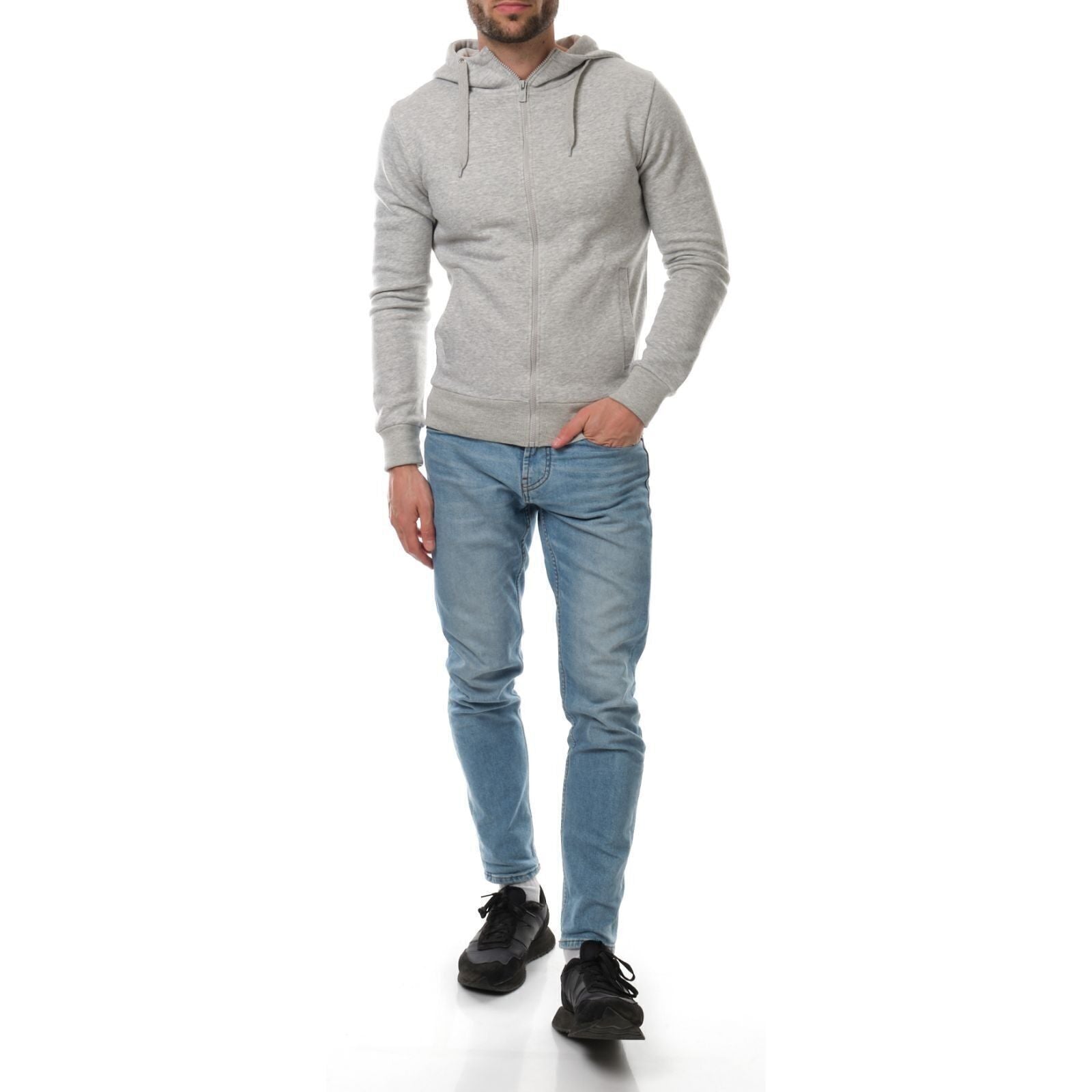Felpa con cappuccio e zip da uomo grigio mélange