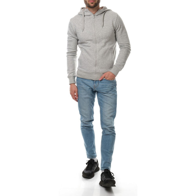 Felpa con cappuccio e zip da uomo grigio mélange