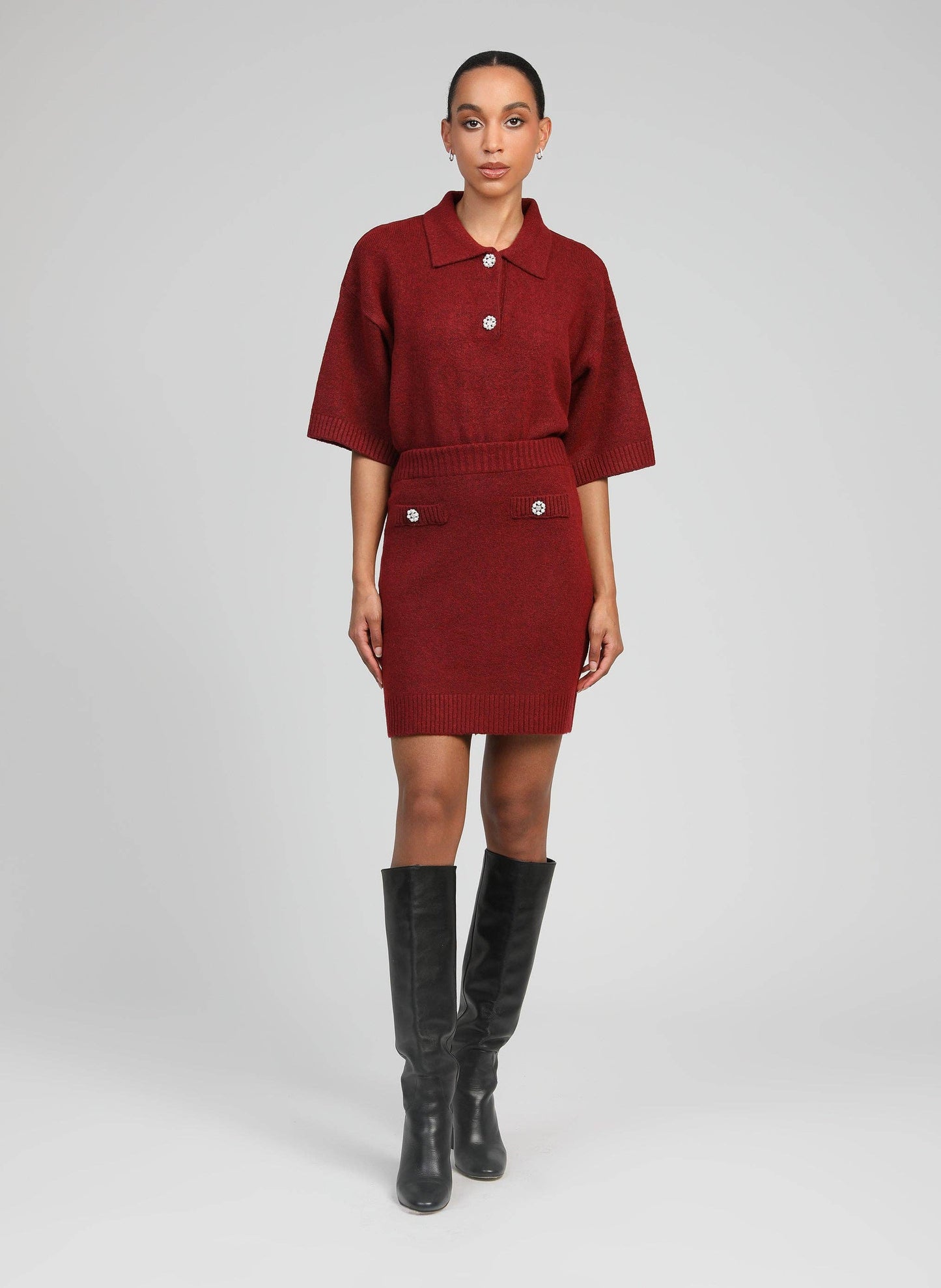 Maglione Norea color lampone con collo polo