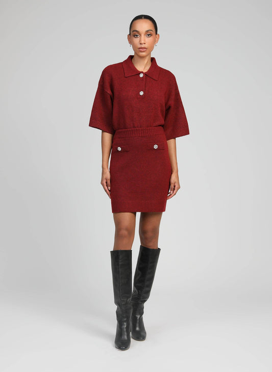 Maglione Norea color lampone con collo polo