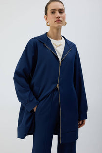 Giacca lunga con cappuccio e zip