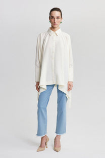 Camicia oversize asimmetrica in cotone con nastri