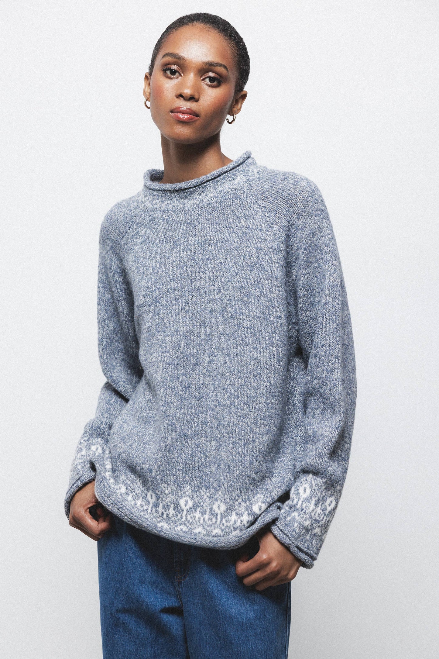 Maglione jacquard in maglia con girocollo