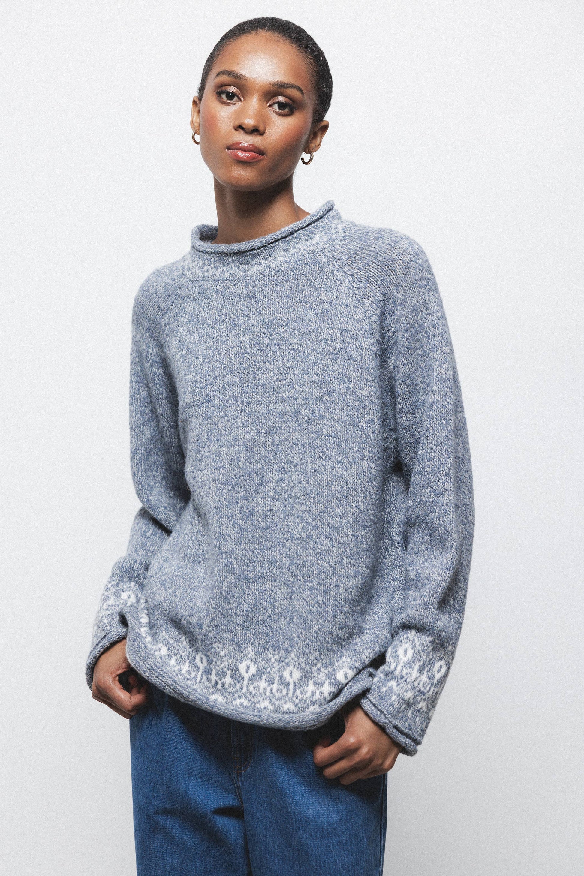 Maglione jacquard in maglia con girocollo