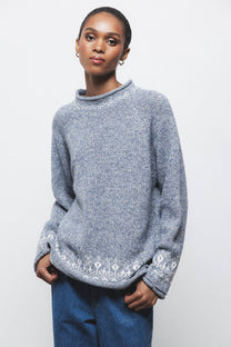 Maglione jacquard in maglia con girocollo