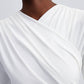 Body drappeggiato elasticizzato ecru a maniche lunghe con scollo a incrocio