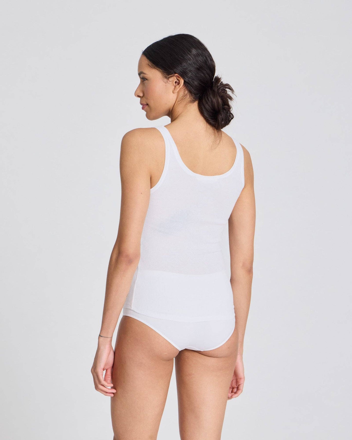 Top a Costine in Cotone Biologico Senza Maniche Bianco