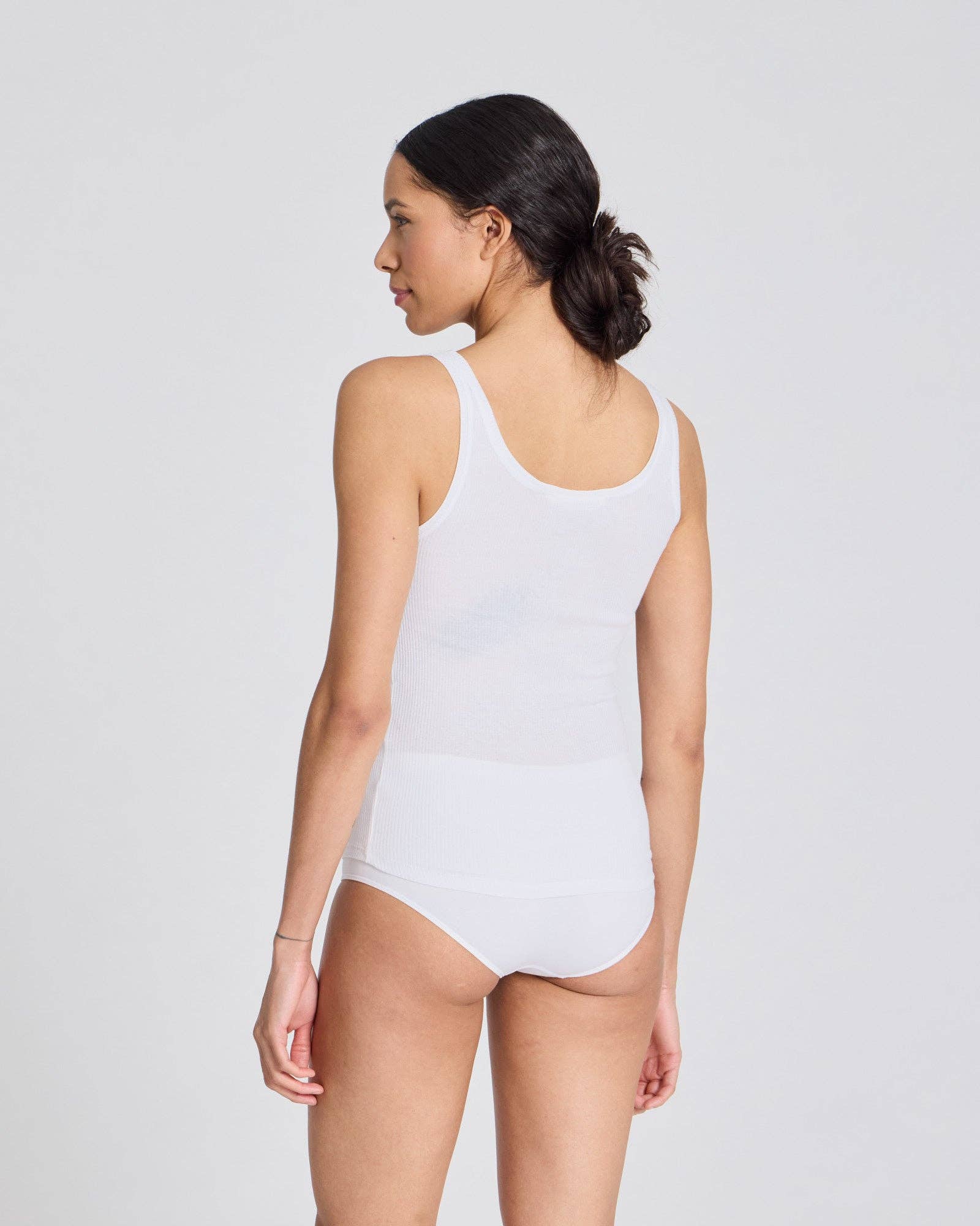 Top a Costine in Cotone Biologico Senza Maniche Bianco