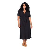 Vestito estivo lungo curvy in cotone e lino nero